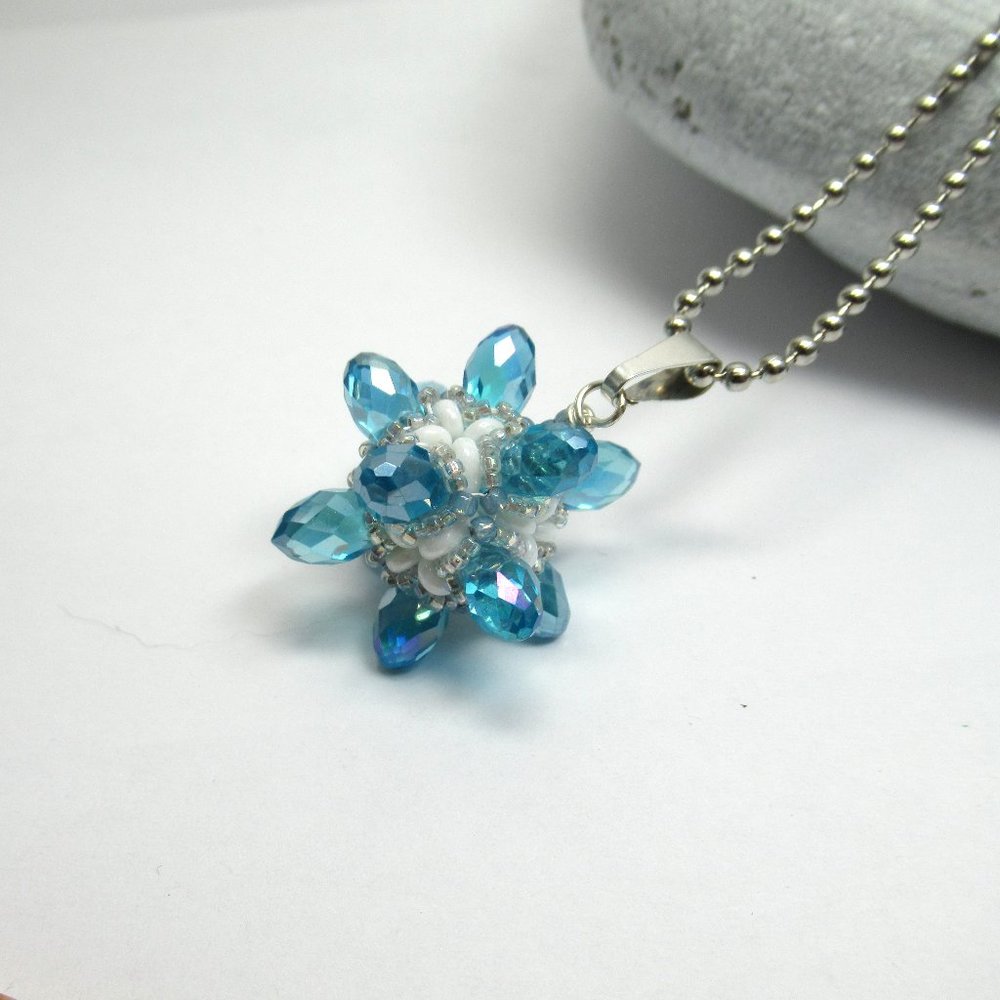 Handwoven Blue Crystal beaded bead pendant